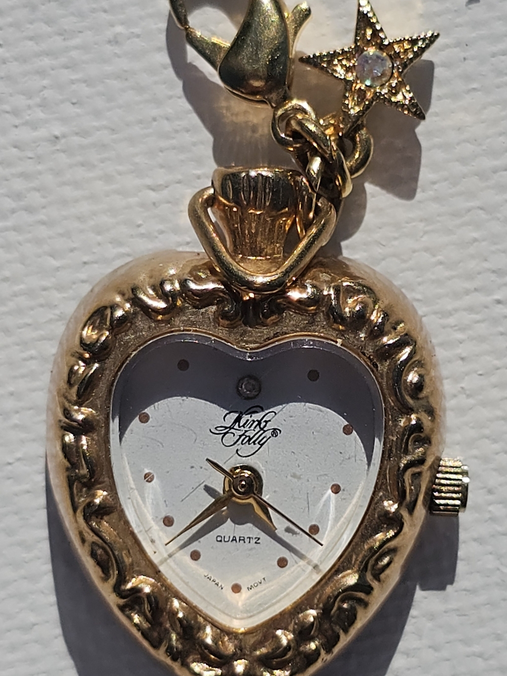 Heart-Shaped Gold Tone Quartz Pendant Watch